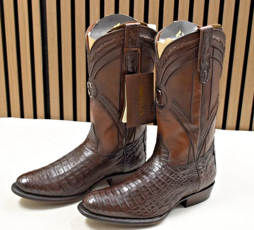 Cuadra Men's Brown Caiman Embroidery Laser Woven CU857 Size 8.5 Premium Leather